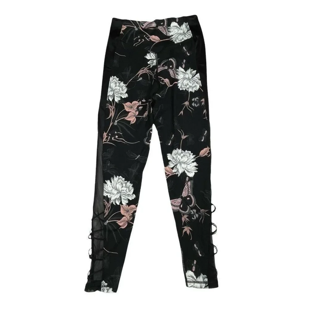 Victoria's Secret Incredible Essential Lace Up Legging Black Floral - Picture 2 of 11